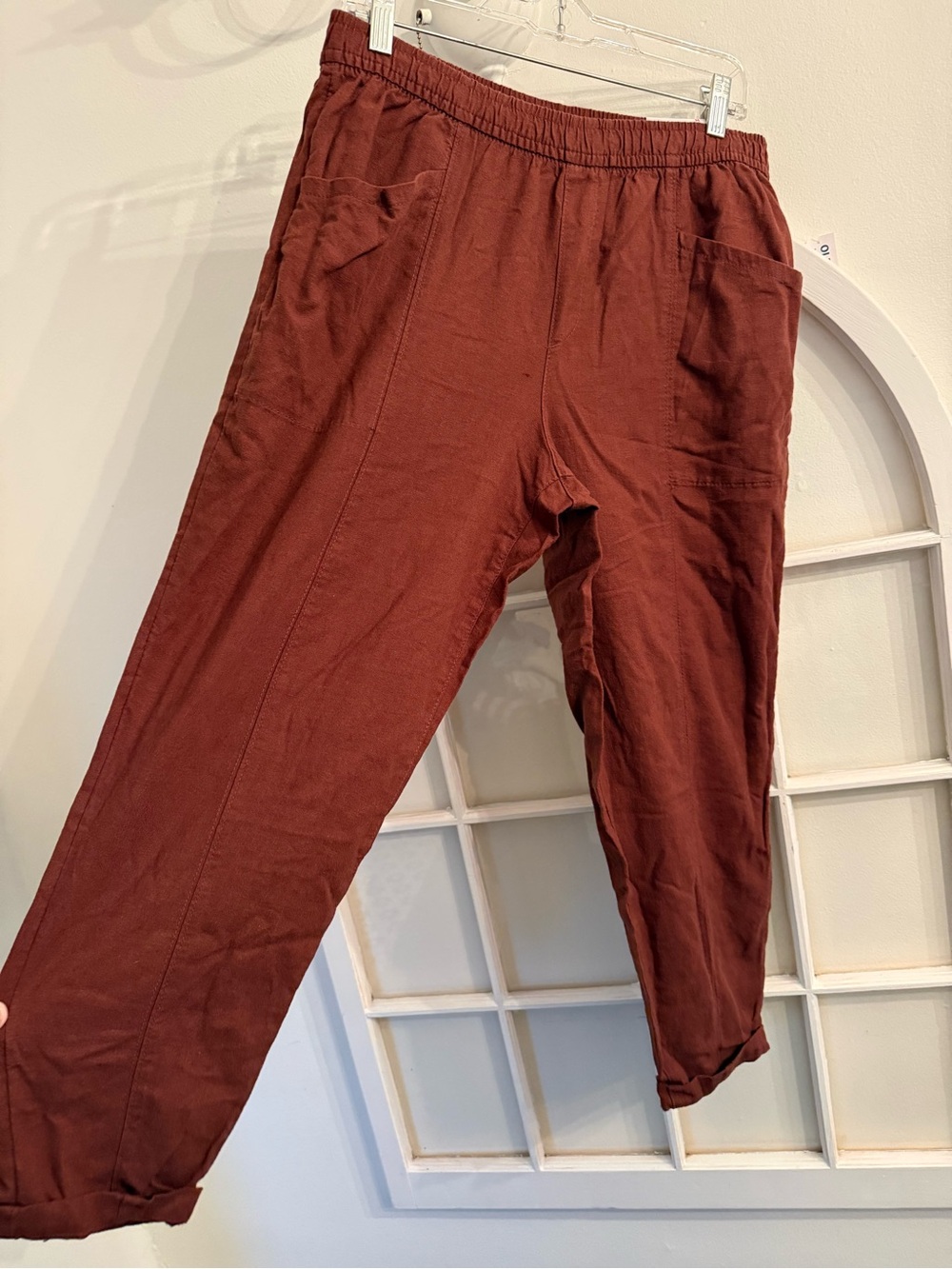Old Navy Linen Blend High Rise Cropped Pants Rust Brown Medium NWT